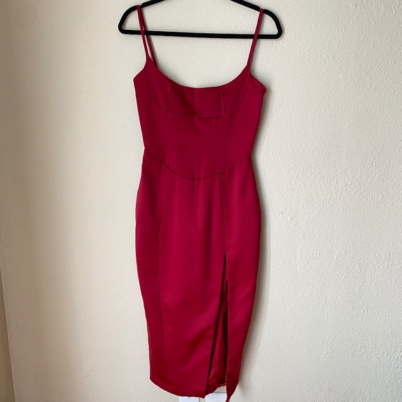 HOUSE OF CB‎ XS PLUS CUP Casimira' Wine red barbie Satin Corset Midi Dress - Picture 4 of 14